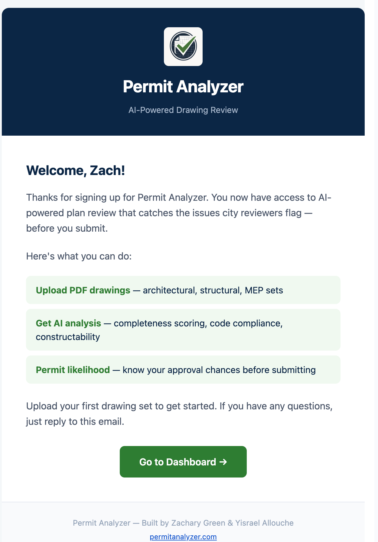 Permit Analyzer — Automated Welcome Email